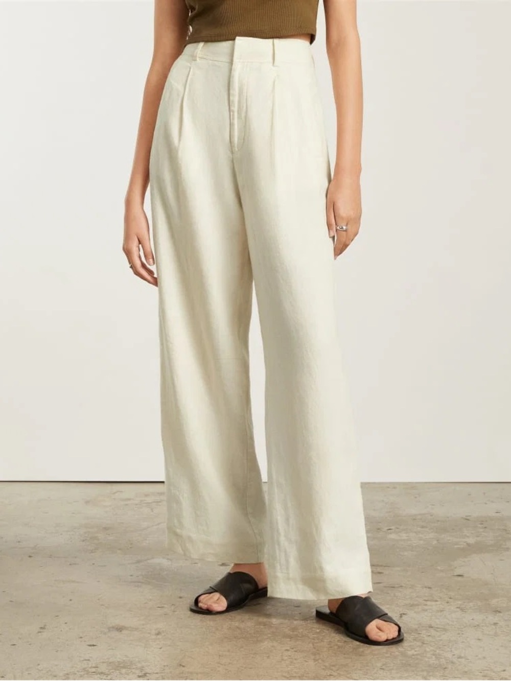 Everlane Way High Drape Linen Pants size 0 cream
